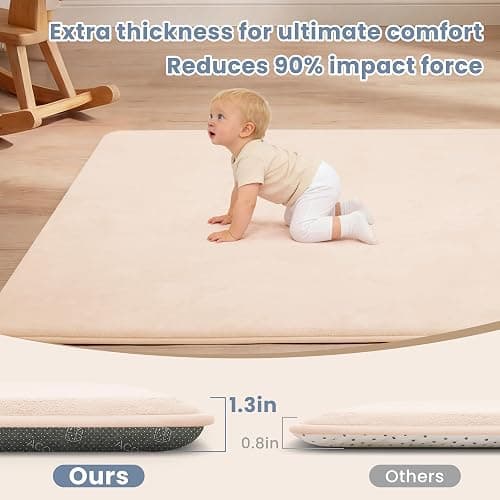 ACOMOPACK 1.3" Thick Baby Play Mat for Floor 59x71"-Large Water-Repellent&Non-Slip Memory Foam Mat for Kids,Toddlers,Soft Velvet Nursery Rug for Tummy Time&Crawling,Yoga,Tatami Style(Blush) thumbnail 2