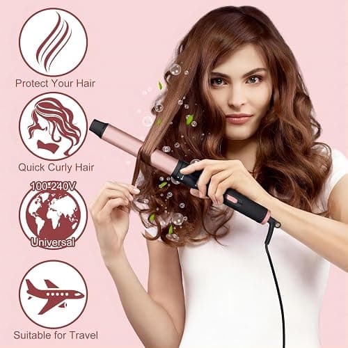 3 in 1 Curling Wand Set - SIQUER Hair Waver Curling Iron for Women with 3 Interchangable Ceramic Beach Waves Wands 1/2 Inch to 1 1/4 Inch Fast Heating Up Hair Curler with Box (Rose, Black) thumbnail 6