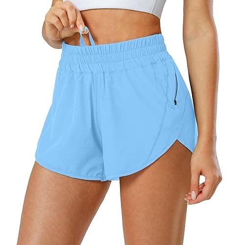 Aurefin Athletic Shorts for Women,Women's Quick Dry Workout Sports Active Running Track Shorts with Elastic and Zip Pockets - Regular Fit - XX-Small - Aero Blue