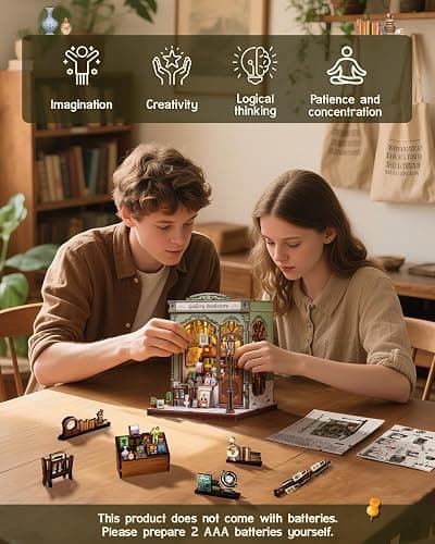 CUTEBEE DIY Book Nook Kit, Miniature House Kits for Adult and Teens, DIY Miniature Book Nook kit with Sensor Led Light, Gifts for Lovers and Family (Gallery Bookstore) thumbnail 7