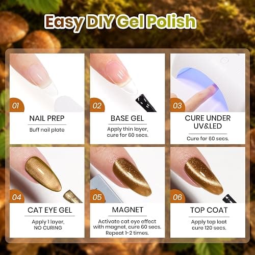 Beetles Fall Gel Nail Polish Set, 6 Burgundy Brown Olive Mustard Orange | 6 Warm Autumn Shades, Cat Eye Solid Color Gel Polish for Soak Off UV Led Manicures thumbnail 9