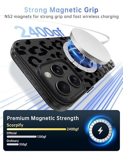 SCORPIFY for iPhone 16 Pro Case [Compatible with MagSafe] with Matte Black Leopard Cheetah Print Design, Cute Magnetic Phone Cover for Women Girls and Men, Slim Bumper with Stylish Pattern thumbnail 4