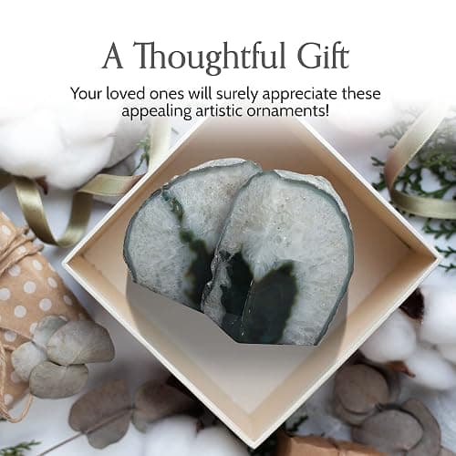 Nature's Decorations Agate Bookends - A Quality Green Geode with Non-Skid Rubber Bumpers for Shelves, Office, Home Decor, Heavy Duty Cute Stone (3-4 LB) thumbnail 6