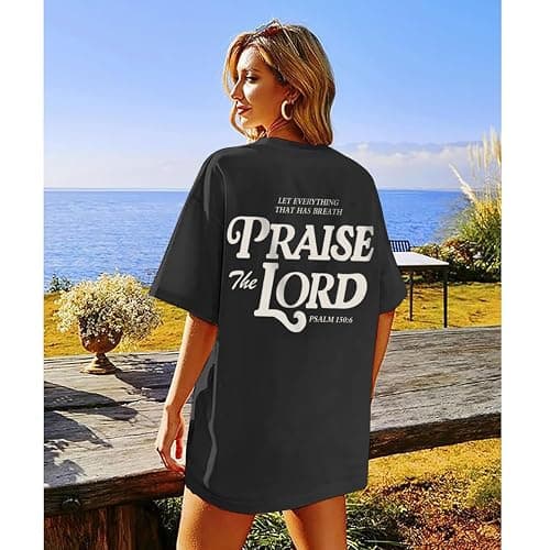Kelxjia Oversized Christian Shirts for Women Praise The Lord T-Shirt Religious Bible Verse Tshirt God Jesus Shirt Graphic Tee thumbnail 4