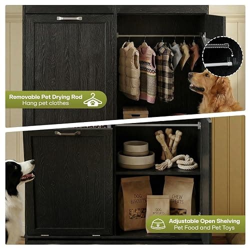 Furnaza Dog Food Storage Cabinet for Dogs & Cats,Pet Feeding Station with 4 Bowls, Tilt-Out Dog Feeding Station, Pet Storage for Kitchen, Living Room thumbnail 6