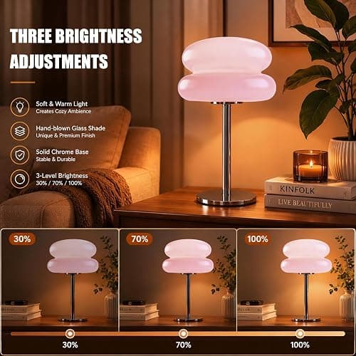 xiaojuande Bedroom Mushroom lamp, Medieval Modern Bedside Table lamp, dimmable Retro Egg Tart Headlight, Unique Home Mushroom Decoration Aesthetic Lovely Living Room Desk lamp (Pink) thumbnail 5