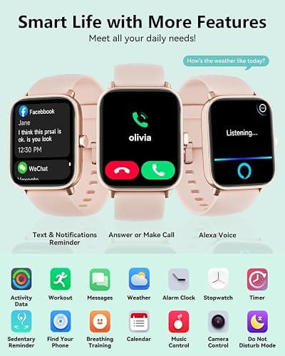 Quican Smart Watches for Women, Smart Watch for Android Phones and iPhone Compatible, Alexa Built-in, 1.8" Fitness Watches for Women, IP68 Waterproof/Bluetooth Call, Heart Rate/Sleep Monitor, Pink thumbnail 5