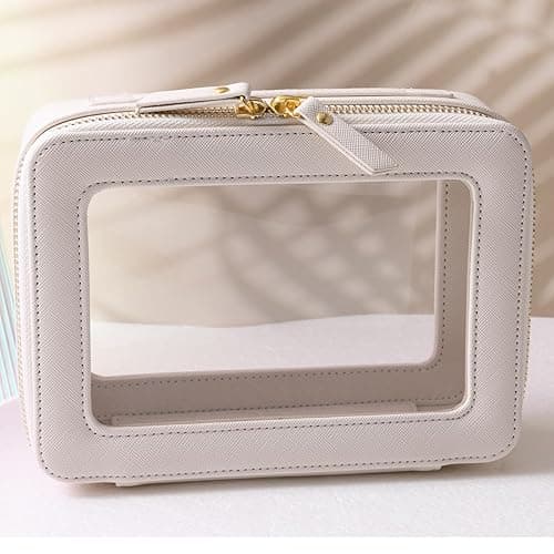 SANHECUN Toiletry bag waterproof cosmetic organizer with handle lagre opening for travelling - Carry on 8 inch - White thumbnail 2