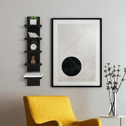 Homaterial 5 Tier Shelvesl, Vertical Column Wall Decor Mount Floating Shelves for Bedrooms, Living Rooms, Natural Finish Wall Shelf, Black thumbnail 7