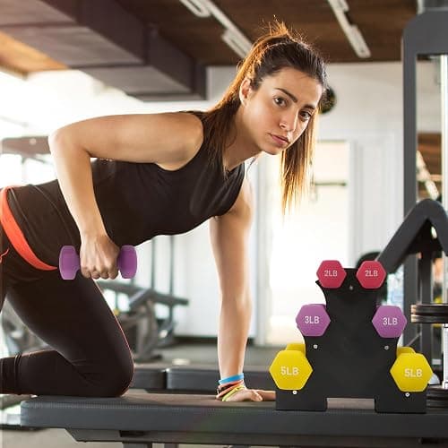 Fitvids Colored Neoprene Dumbbell Set with Rack, Multiple Weight Options, 20LBS, 32LBS, 50LBS and 56LBS Sets thumbnail 7