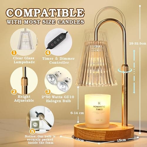 Funistree Christmas Candle Warmer Lamp with Dimmer, Secret Santa Gifts for Women Mum Friends, Xmas Advent Calendar Presents for Her Stocking Fillers, Candle Heater Lamp with 2 Bulbs for Birthday thumbnail 2