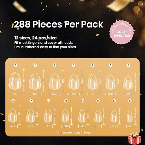 Beetles Extra Short Almond Nail Tips, 12 Sizes 288 PCS Pre-Shaped Clear Full Cover Etch Gel Nail Tips Clear Acrylic Press on Nails Extension for Girls Women Nail Art Design, Nail Glue Needed thumbnail 8