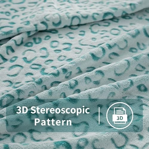 FY FIBER HOUSE Microfiber Blanket Cheetah Print Blanket Soft Fleece Throw for Couch,50"X60",Lake Blue thumbnail 4