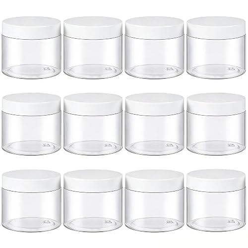 TUZAZO 12 Pack 6 Oz Plastic Containers Small Jars with White Lids | BPA Free, Empty Round Clear, Slime Containers, Cosmetic Containers, For Makeups, Lotions, Body Butters, Sugar Scrubs - Image 1