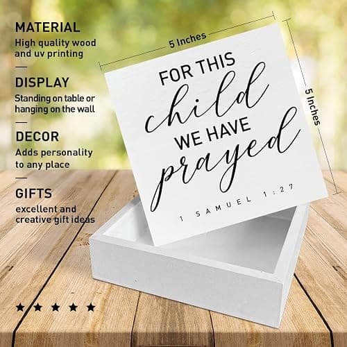 Nursery Desk Wooden Box Sign Decor, for This Child We Have Prayed, Nursery Scripture Decor Newborn Baby Kid Children Room Desk Bible Verse Religious Decoration Baby Shower Baptism Christian Gifts thumbnail 3