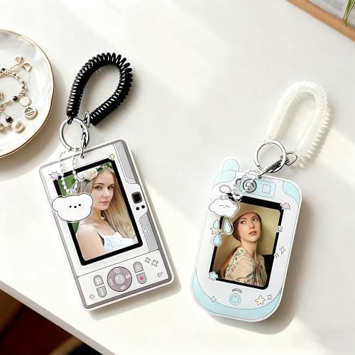 Cartoon Photocard Holder, 2PCS Acrylic Protective Photocards Holders, Cute Photo Card Holder Id Card Holder, ID Badge Holder Keychain, Protective Sleeves Photocards Holder with Spiral Wrist Coil ﻿ thumbnail 2