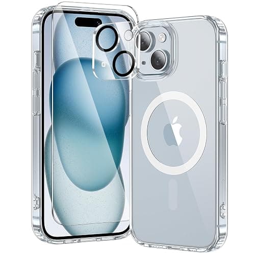 toushion 3 in 1 for iPhone 15 Plus Case Clear with MagSafe, Not Yellowing, Screen Protector*1 Camera Lens Protector*1, Military-Grade Protection for iPhone 15 Plus Phone Case 6.7 inch Clear - Image 1