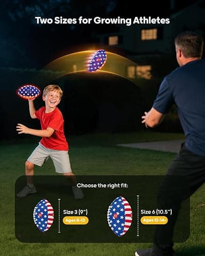 QPAU 9" Glow in The Dark Football (Size 3, 1 Pack), Light Up Youth Football with Pump & Batteries, Outdoor Toys & Games for Boys Girls, Birthday Gifts for Kids and Teens thumbnail 4