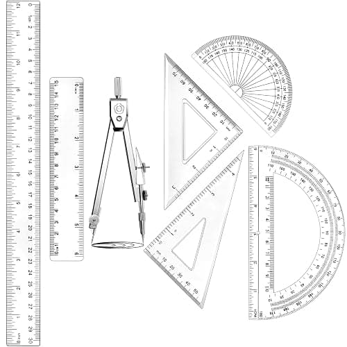 Zonon 1 Set Plastic Geometry Math Set Includes Drawing Compass, 6 and 4 Inch Protractor, 45/60 Degree Triangle Rulers 12 and 6 Inch Math Ruler Transparent for Office Supplies(Clear) - Image 1