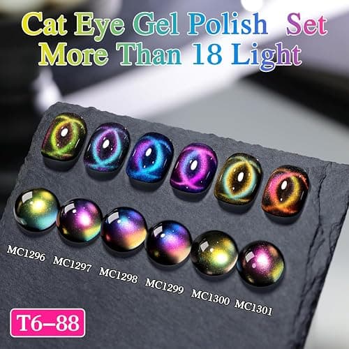 Double Rhythm Cat Eye Gel Nail Polish Set of 6 Same Color Same Bottle 0.5 Oz Shimmer Glitter with Magnet Holographic Reflective Magnetic UV Nail Polish Kit at Home (Holographic Rainbow-T6-88) thumbnail 6