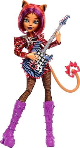 Monster High Journal des Horreurs Poupée Toralei et Accessoires sur Le thème du Club de Musique des Monstres, avec Blouson Universitaire, Album de, Guitare et Microphone, HXW32 - Image 1