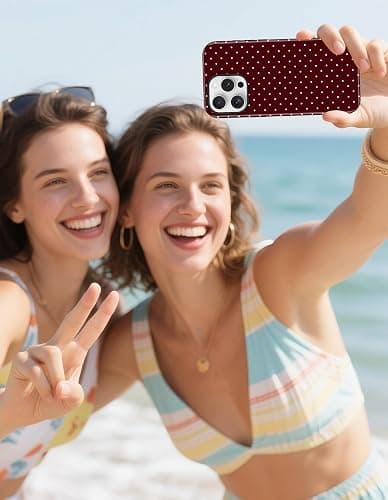 Jusy Compatible with MagSafe Polka Dot Case for iPhone 15 Pro, Cute Christmas Polka Dots Magnetic Phone Case, Soft TPU and Hard PC Protective Phone Cover for Women Girls（Shiny） - Burgundy thumbnail 6