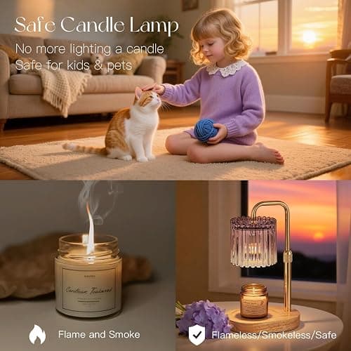 Candeldo Candle Warmer Lamp with Timer: Purple Candle Warming Lamp with 2 Bulbs Height Adjustable Wax Melt Dimmable Bedroom Decor for Women thumbnail 6