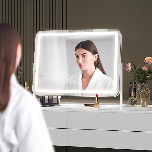 Hasipu Vanity Mirror with Lights, 14" x 11" LED Makeup Mirror, Light up Mirror with 10X Magnification, Smart Touch 3 Colors Dimmable (White) thumbnail 8