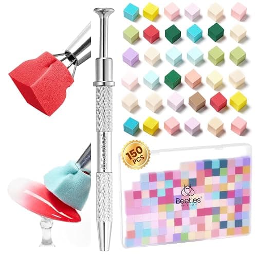 Beetles 150Pcs Soft Nail Sponges for Ombre, Colorful Nail Sponge with Grabbing Pen, Blooming Nails Art Brushes, Gradient Manicure DIY Tools, Professional Accessories Supplies for Home and Salon Use - Image 1