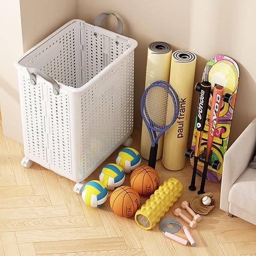 WESAPPINC Collapsible Extra Large Laundry Hamper, Plastic Laundry Basket with Wheels,Suitable for Bathroom, Bedroom, Dorm Room & Laundry Room,Basket with Handle (Cream color) thumbnail 2