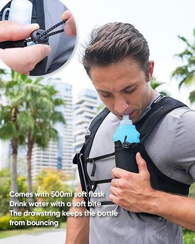 Zelvot Running Vest for Women Men, USA Original Patent, Adjustable Chest Straps Running Hydration Vest with 500ml Soft Flask, Breathable Reflective Hydration Backpack for Marathon - Black - XS-S thumbnail 4