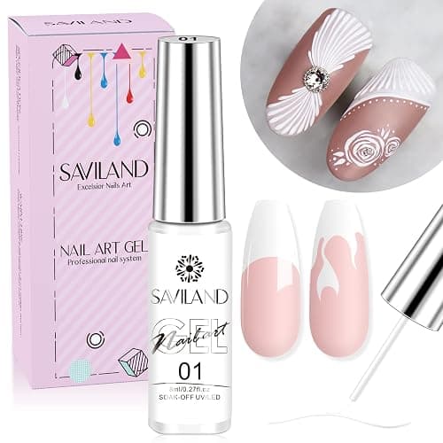 SAVILAND White Gel Nail Polish Lliner, 8g French Tip Gel Polish for Nailart | Gel Liner Basic Color, Soak Off U V LED French Manicure, Swirl Nails for Starter, French Nail Art Design Nail Salon Home DIY - Image 1