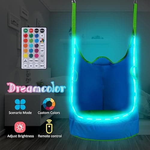 Upgraded Kids Pod Swing Chair,Child Hanging Hammock Chair with Led Lights,900D Oxford Cloth Pod Swing Seat for Indoor and Outdoor with All Accessories (Blue) thumbnail 4