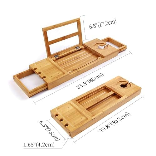 Utoplike Bathtub Caddy Tray, Bamboo Bath tub Tray with Adjustable Arms, Bath Table Holds Books/Tablets/Cell Phone/Towels/Foods (Natural Bamboo) thumbnail 3