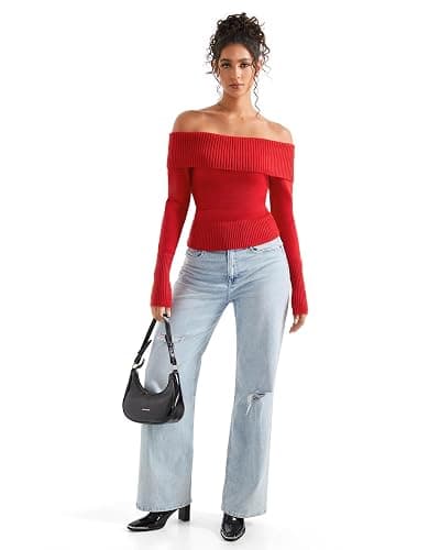 SUUKSESS Women Off Shoulder Sweaters Long Sleeve Ribbed Knit Going Out Fall Tops Blouse thumbnail 2