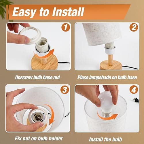 EZIYIN Desk Lamp LED Bulb Included, Small Bedside Table Lamp Plug-in - Classic Wood Base with Flaxen Fabric Shade, Lamps for Night Stands, Simple Nightstand Light for Bedroom, Office, Desk thumbnail 5