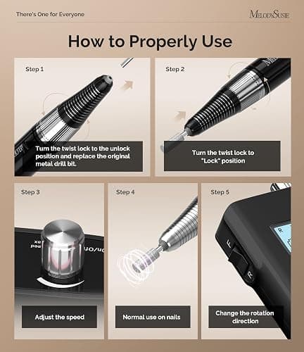 MelodySusie Entry-Level Clip-On Cordless Nail Drill, SC320H 30000RPM Popular Classic E-File with LCD Display for Manicure Shaping & Gel Removal, Perfect for Training, Nail Art Practice & Home Use thumbnail 3