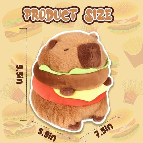 CHDBLOCK Hamburger Capybara Plush Toy - 9.5 Inch Cute Capybara Stuffed Animal, Kawaii Capibara Plushie for Kids and Adults Hamburger Plush thumbnail 3