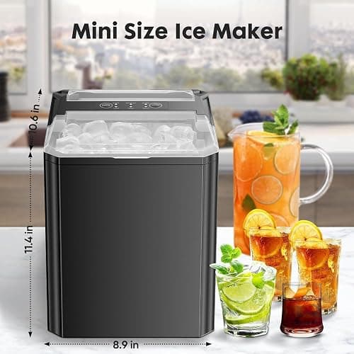 Sweetcrispy Countertop Ice Maker, Portable Ice Machine Self-Cleaning, 9 Cubes in 6 Mins, 26 lbs/24Hrs, 2 Sizes of Bullet Ice for Home Party Office,Elegant Black thumbnail 7
