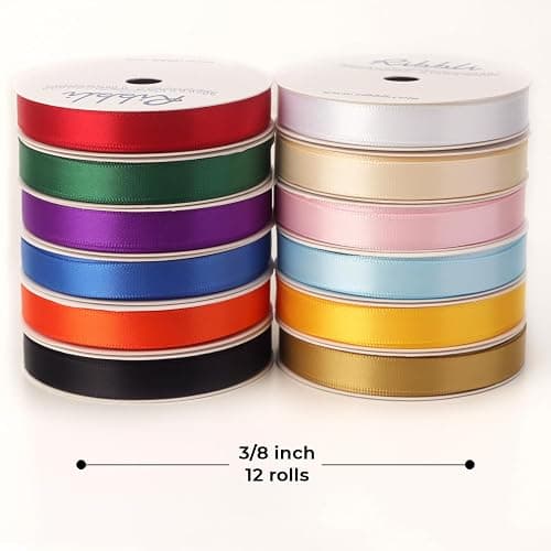 Ribbli Rainbow Satin Ribbon 3/8 Inch x 12 Rolls Total 60 Yards- Colorful Ribbon for Gift Wrapping Craft Party Decoration Baby Shower Wedding thumbnail 3