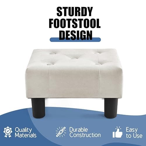 BRIAN & DANY Small Foot Stool, Velvet Footstool with Legs, Footstools for Living Room, Ottoman Footrest Extra Seating for Entryway, Cream White thumbnail 4