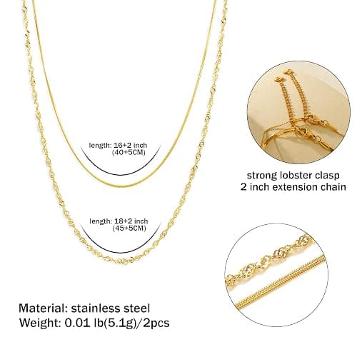 Elegance 11 designs Gold Plated Thin Chain Layered Necklaces For Women Non Tarnish,18k Gold Plated Stainless Steel Dainty Waterproof Gold Necklace Set Stack For Women Gifts Jewelry thumbnail 6