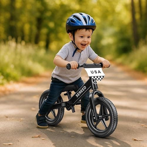 SEREED Toddler Balance Bike 2 Year Old, No Pedal Kids Toy Bike for 2-5 Years Old, Tool-Free Adjustment, Gift for 2-3 Girls, Customize Plate with 3pcs Stickers (Black) thumbnail 2