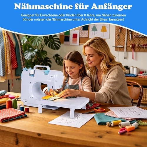 Nähmaschine Anfänger Nähmaschine für Dicke Stoffe Mit Zubehör und Nähtisch Overlock Mini Kleine Elektrisch Nähmaschine Erwachsene und Kider 12 Eingebaute Stiche mit Spulen mit 42 Stück Näh thumbnail 2