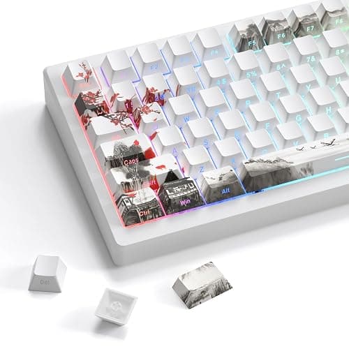 Womier PBT Keycaps Set 130 Keys, Custom White Japanese Keyboard Doubleshot Dye Sub Side Print Shine Through Keycaps 60 65 75 100 Percent, Cherry Profile, Cherry Blossom thumbnail 9