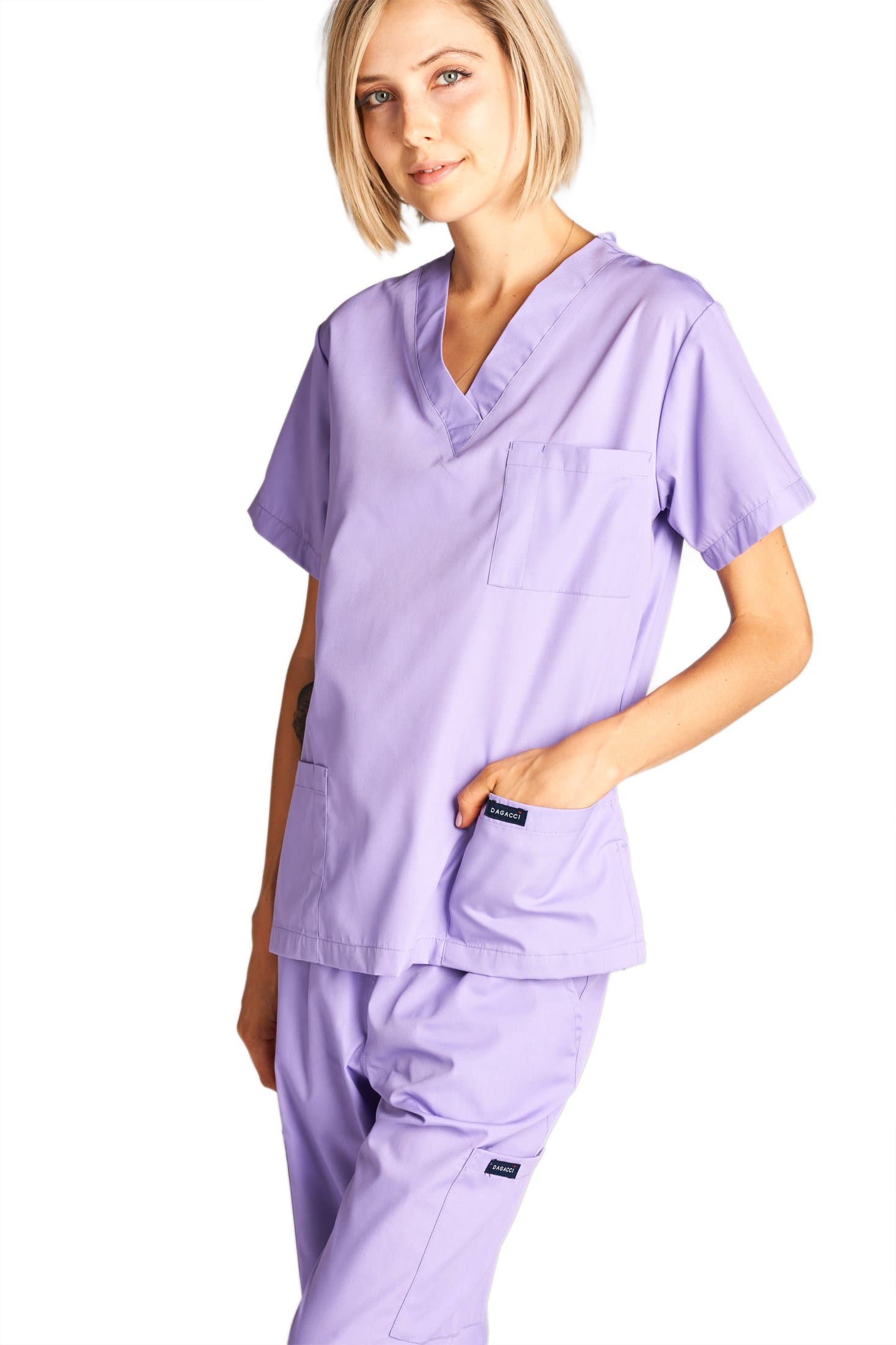 Dagacci Scrubs Medical Uniform Women and Man Scrubs Set Medical Scrubs Top and Pants - X-Small - Lavender thumbnail 4