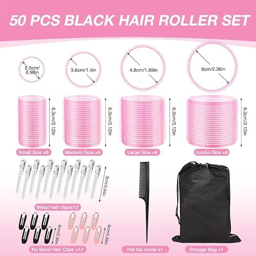 Hair Rollers with Clips 50PCS, Rollers for Hair Volume 4 Sizes (60/48/36/25mm) with 24 Clips, Large Hair Curlers Rollers for Long, Medium, Short, Thick & Fine Hair Lift & DIY Styling thumbnail 2
