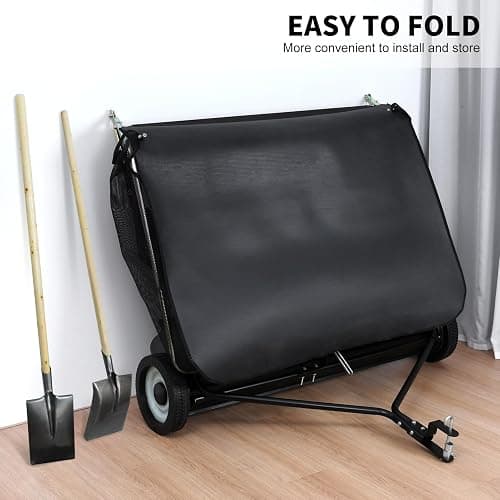 Tow Behind Lawn Sweeper, 44" Sweeping Width, 25 cu ft, Foldable Large Pull Behind Grass Sweeper, Heavy Duty Leaf & Grass Collector with Adjustable Brush Height, Dumping Rope Rubber Wheels Black thumbnail 6
