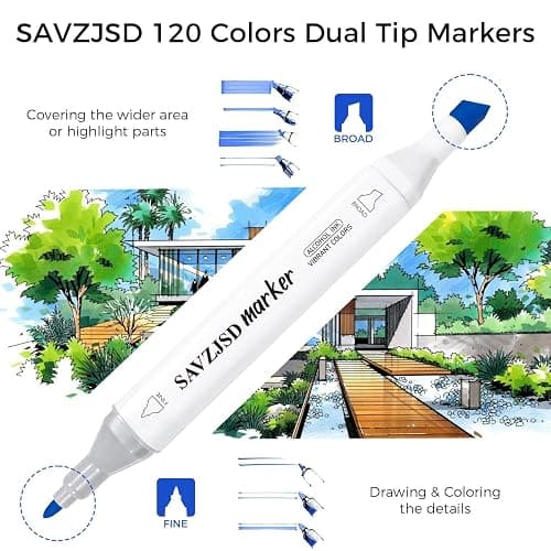 SAVZJSD 120 Colors Alcohol Markers, Dual Tips Alcohol-Based Art Markers for Kids and Adults in Coloring, Painting (Fine & Broad thumbnail 3