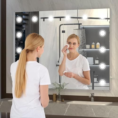 Hasipu Vanity Mirror with Lights, 32" x 24" Makeup Mirror, Light up Mirror with 14 Dimmable LED Lights and 10X Magnification, 3 Colors Modes, Touch Control, USB Charging Port, White thumbnail 5